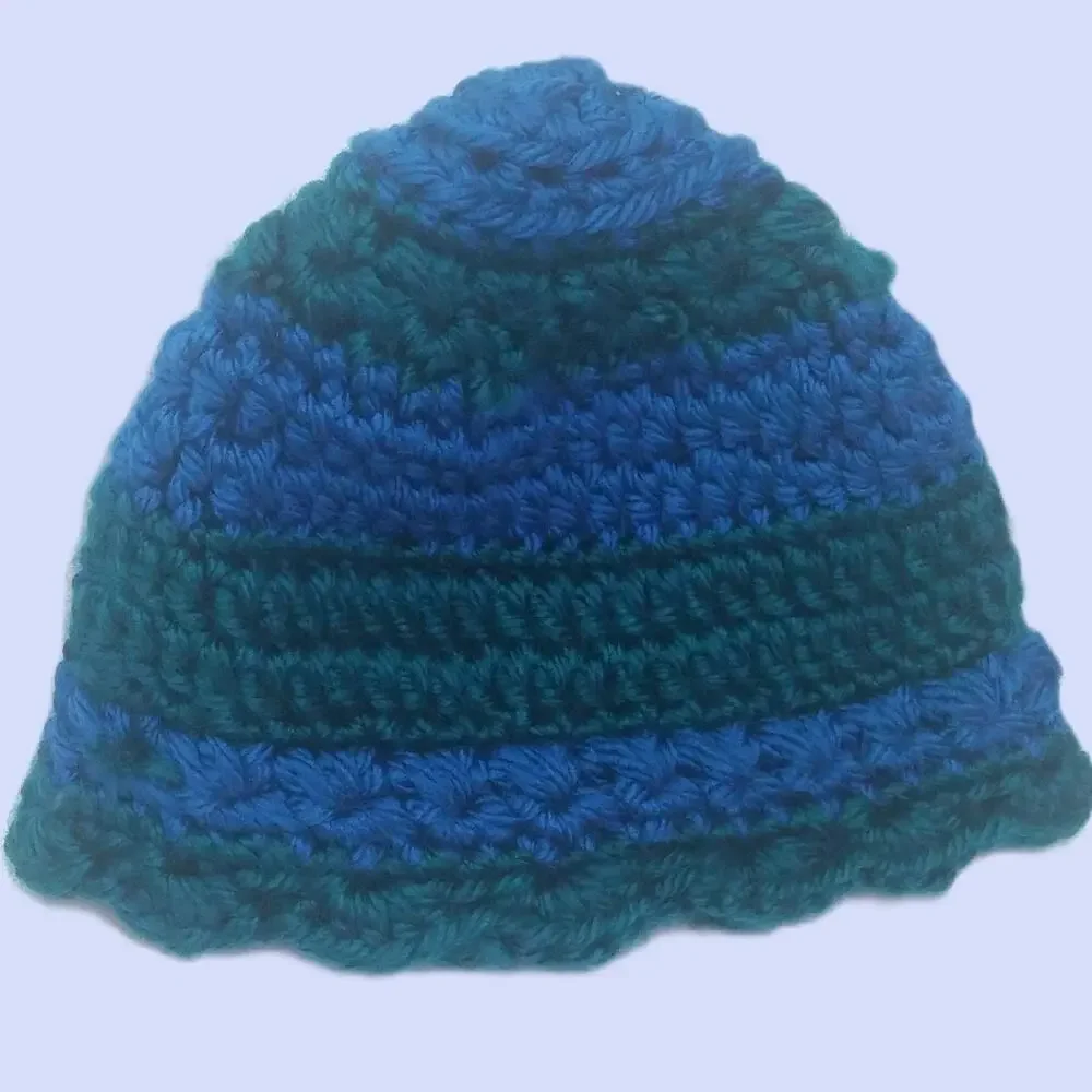Handmade Crochet Peacock Feather Hat Blue Green Beanie Cottage Core Cozy New